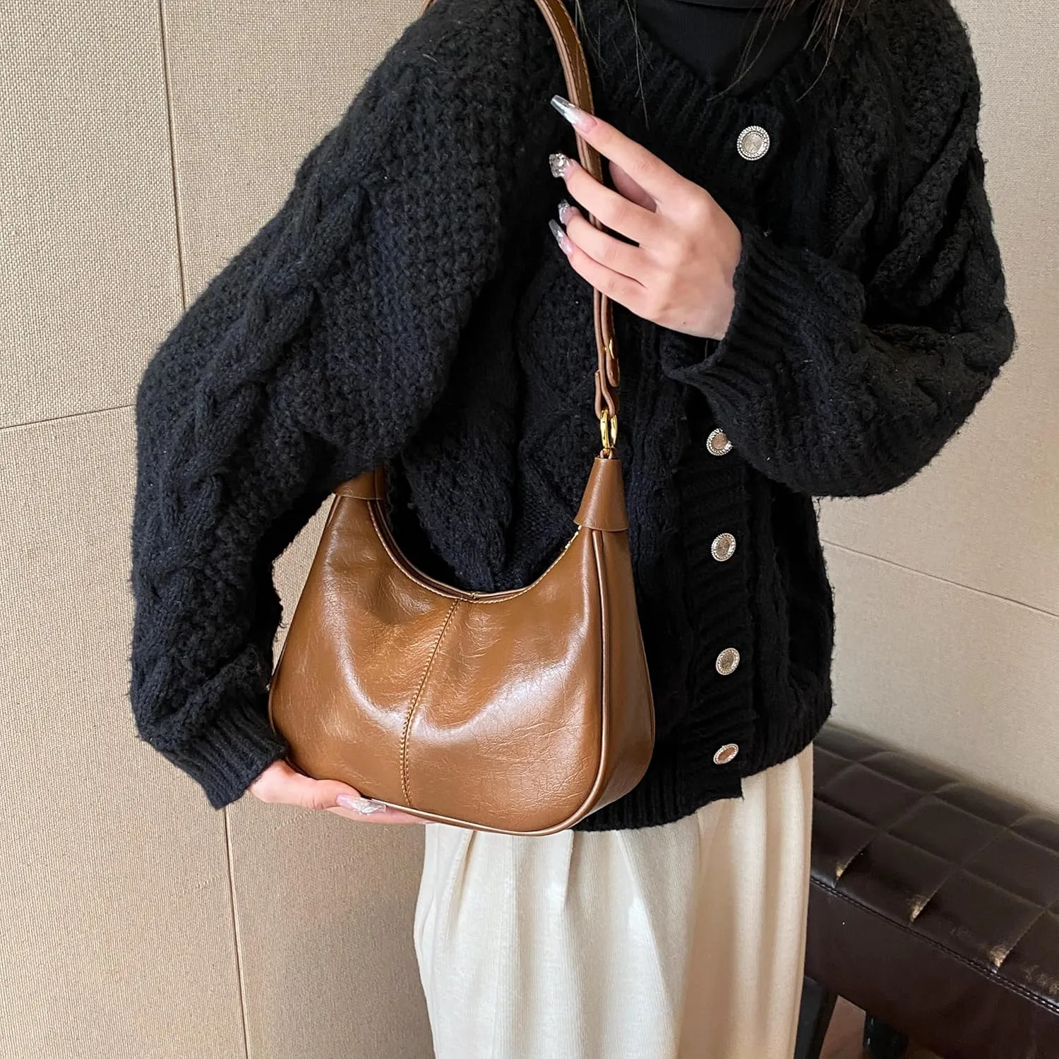 JYG Small Hobo Bags for Women Retro Crescent Shoulder Purse Fall Soft Crossbody Handbag 2025