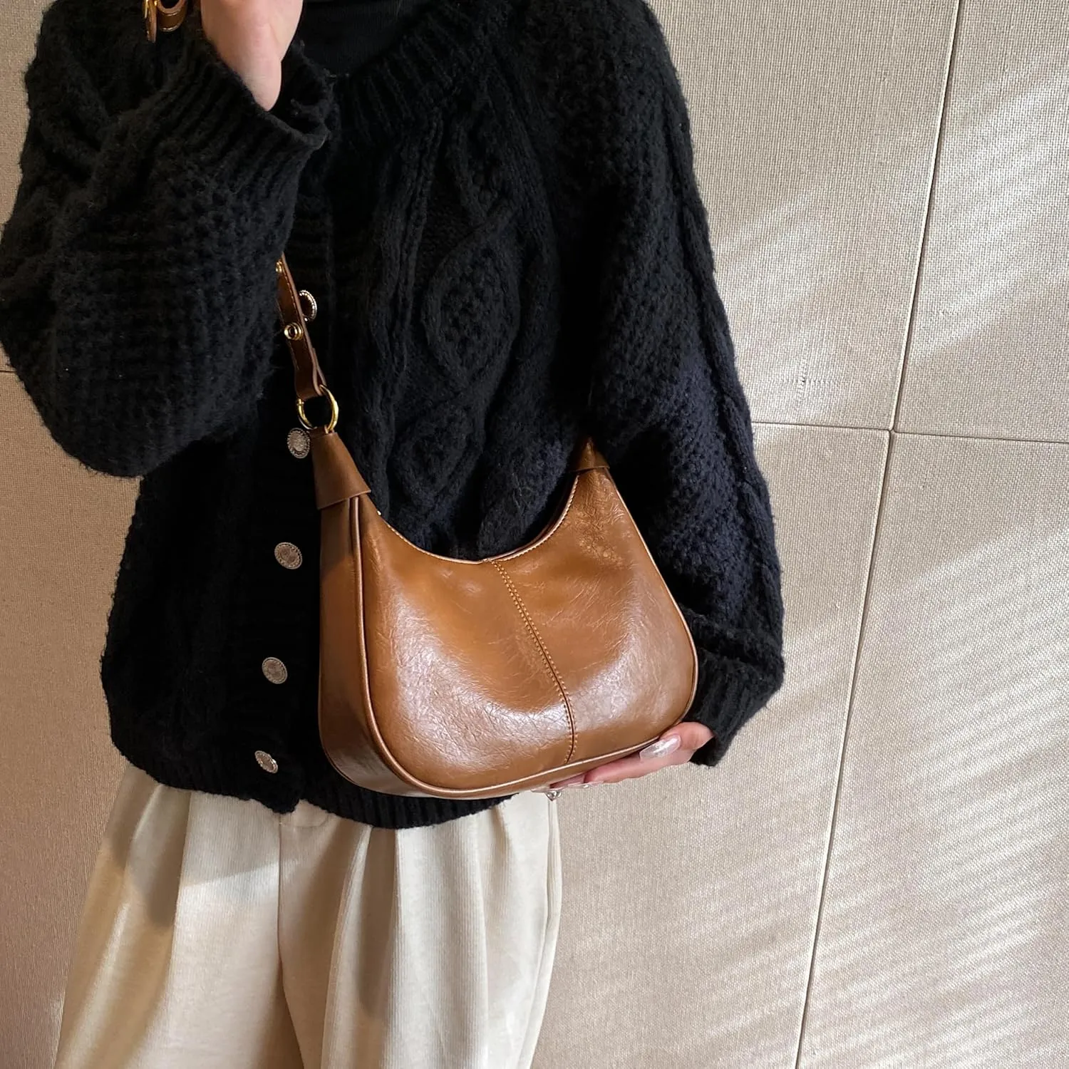 JYG Small Hobo Bags for Women Retro Crescent Shoulder Purse Fall Soft Crossbody Handbag 2025