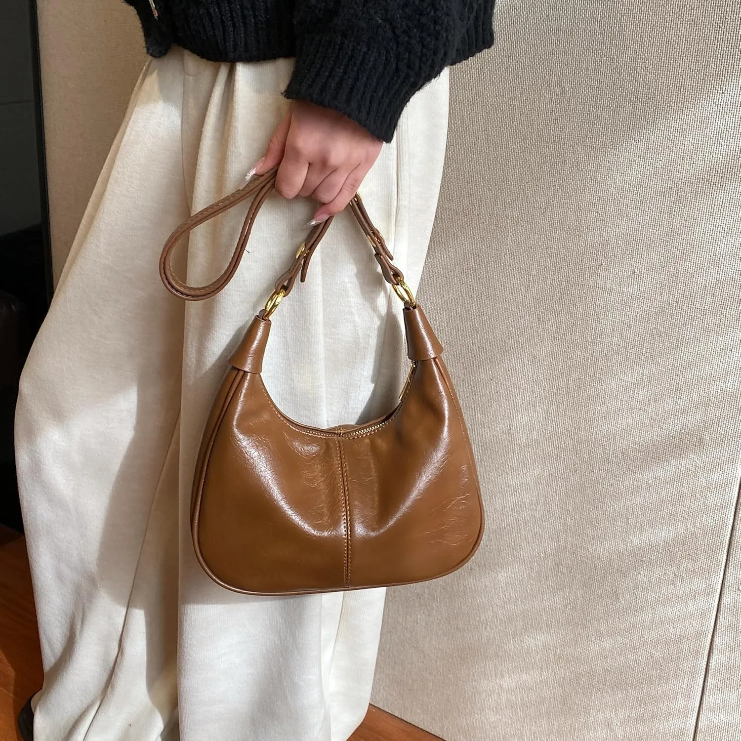 JYG Small Hobo Bags for Women Retro Crescent Shoulder Purse Fall Soft Crossbody Handbag 2025