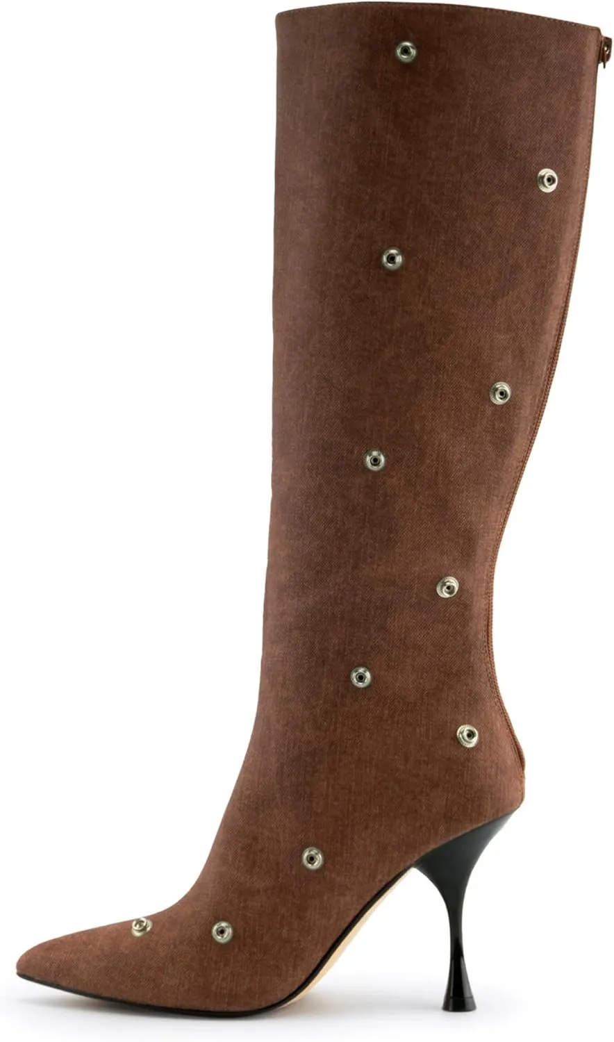KaroNairy Women Stiletto Knee High Boots Slouch Pointed Toe High Heel Boot Detachable Snap-off Panel Shark Boots