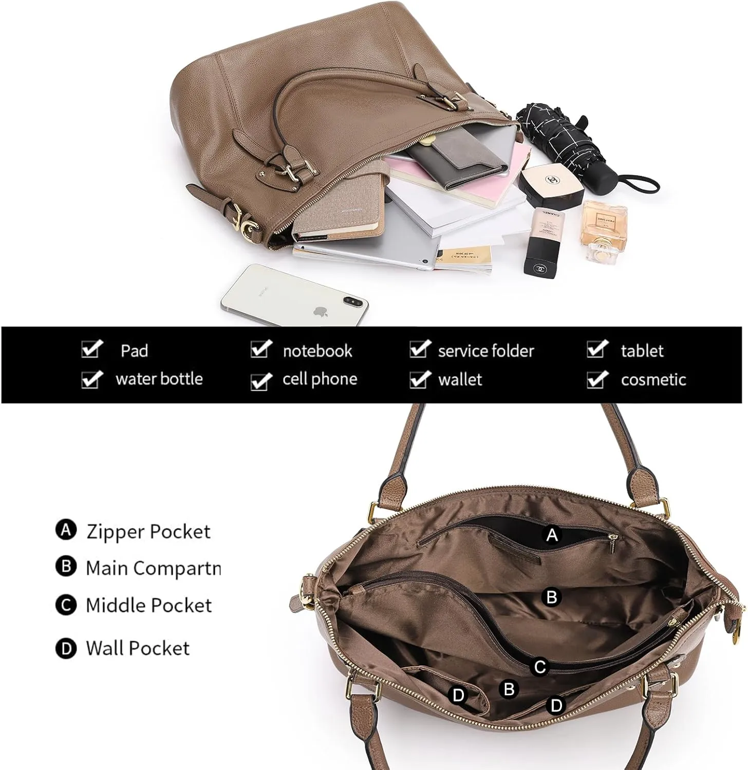Kattee Leather Handbags Tote Shoulder Bag for Woman Satchel Designer Purse Top Handles Crossbody Bag Large Capacity