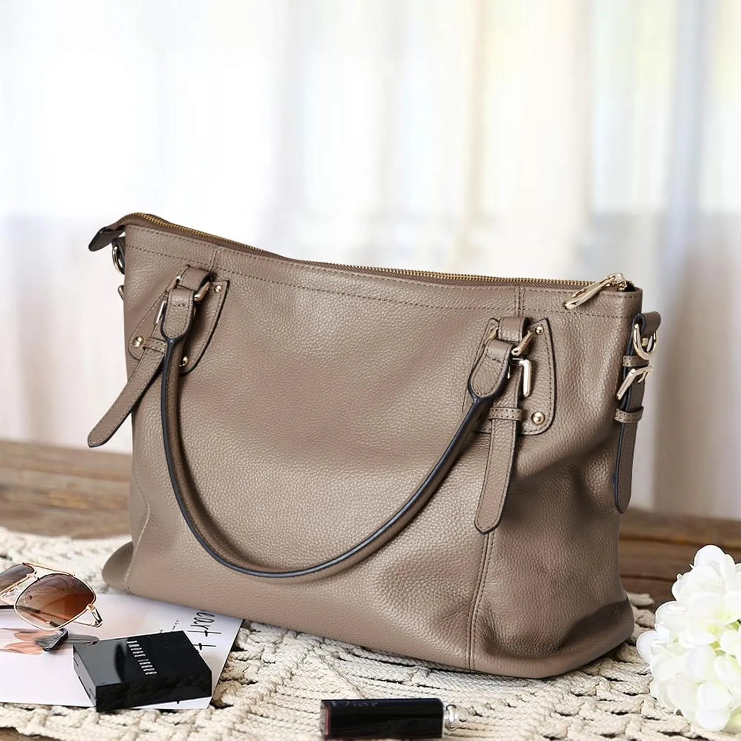 Kattee Leather Handbags Tote Shoulder Bag for Woman Satchel Designer Purse Top Handles Crossbody Bag Large Capacity