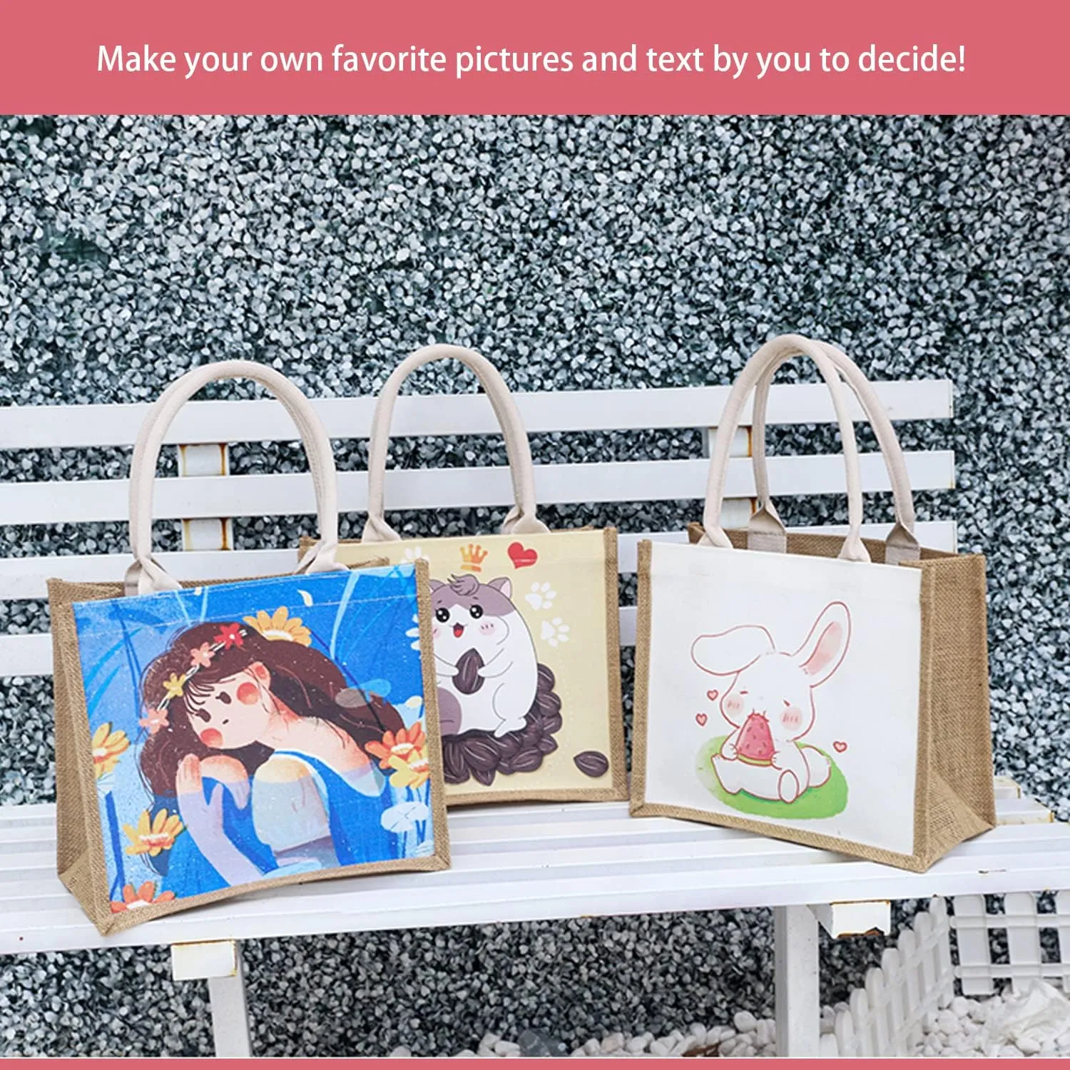 kaxilu Jute Burlap White Tote Bag 12pcs 14.5 * 10.7 * 6.5 Canvas front bag, Convenient decoration, retro tote Bag, country chic wedding, Shopping, travel, Arts and Crafts DIY Bag