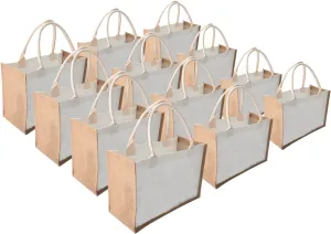 kaxilu Jute Burlap White Tote Bag 12pcs 14.5 * 10.7 * 6.5 Canvas front bag, Convenient decoration, retro tote Bag, country chic wedding, Shopping, travel, Arts and Crafts DIY Bag