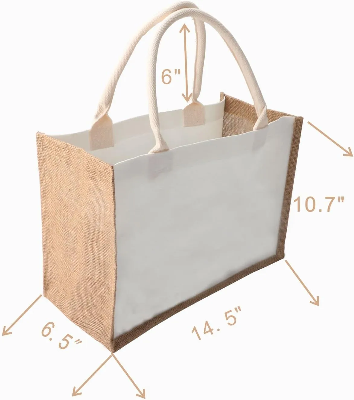 kaxilu Jute Burlap White Tote Bag 12pcs 14.5 * 10.7 * 6.5 Canvas front bag, Convenient decoration, retro tote Bag, country chic wedding, Shopping, travel, Arts and Crafts DIY Bag