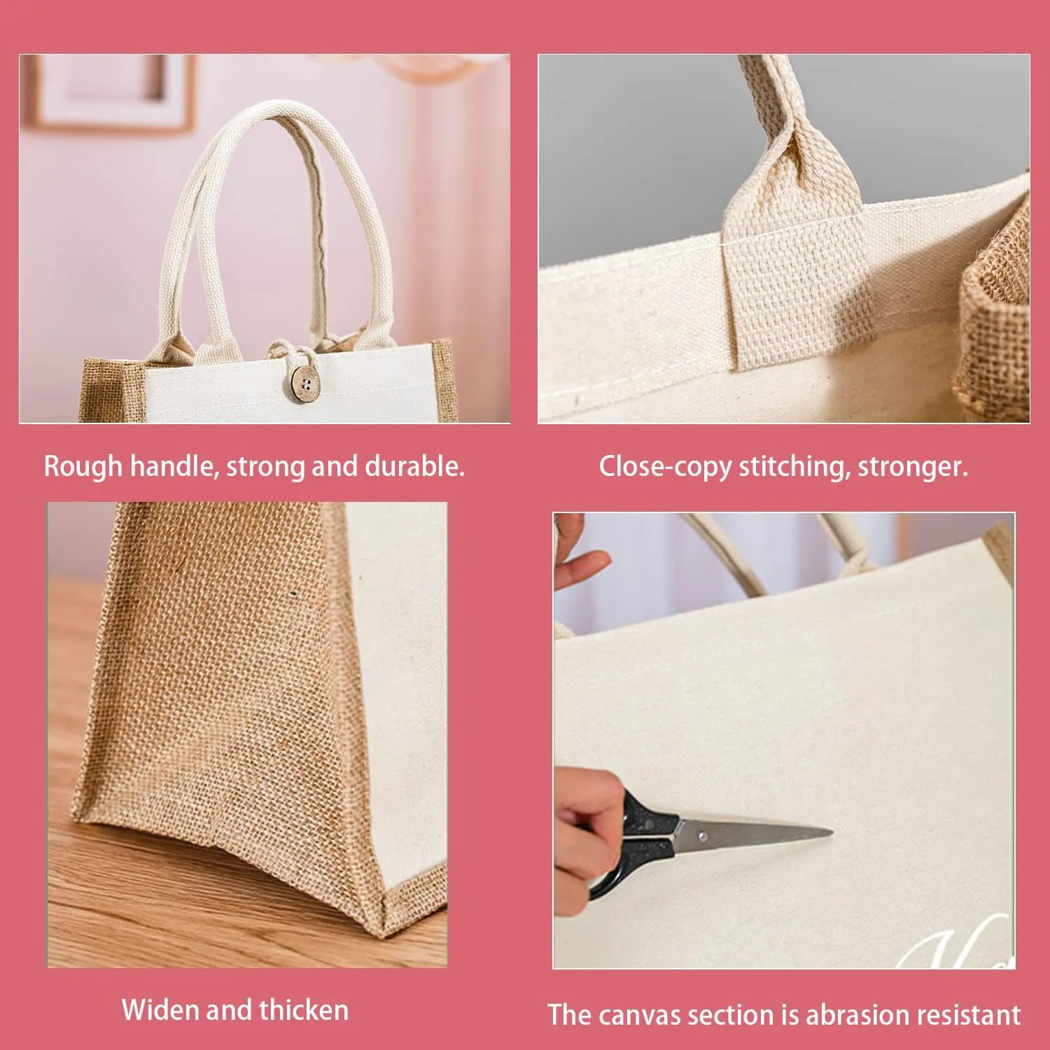 kaxilu Jute Burlap White Tote Bag 12pcs 14.5 * 10.7 * 6.5 Canvas front bag, Convenient decoration, retro tote Bag, country chic wedding, Shopping, travel, Arts and Crafts DIY Bag