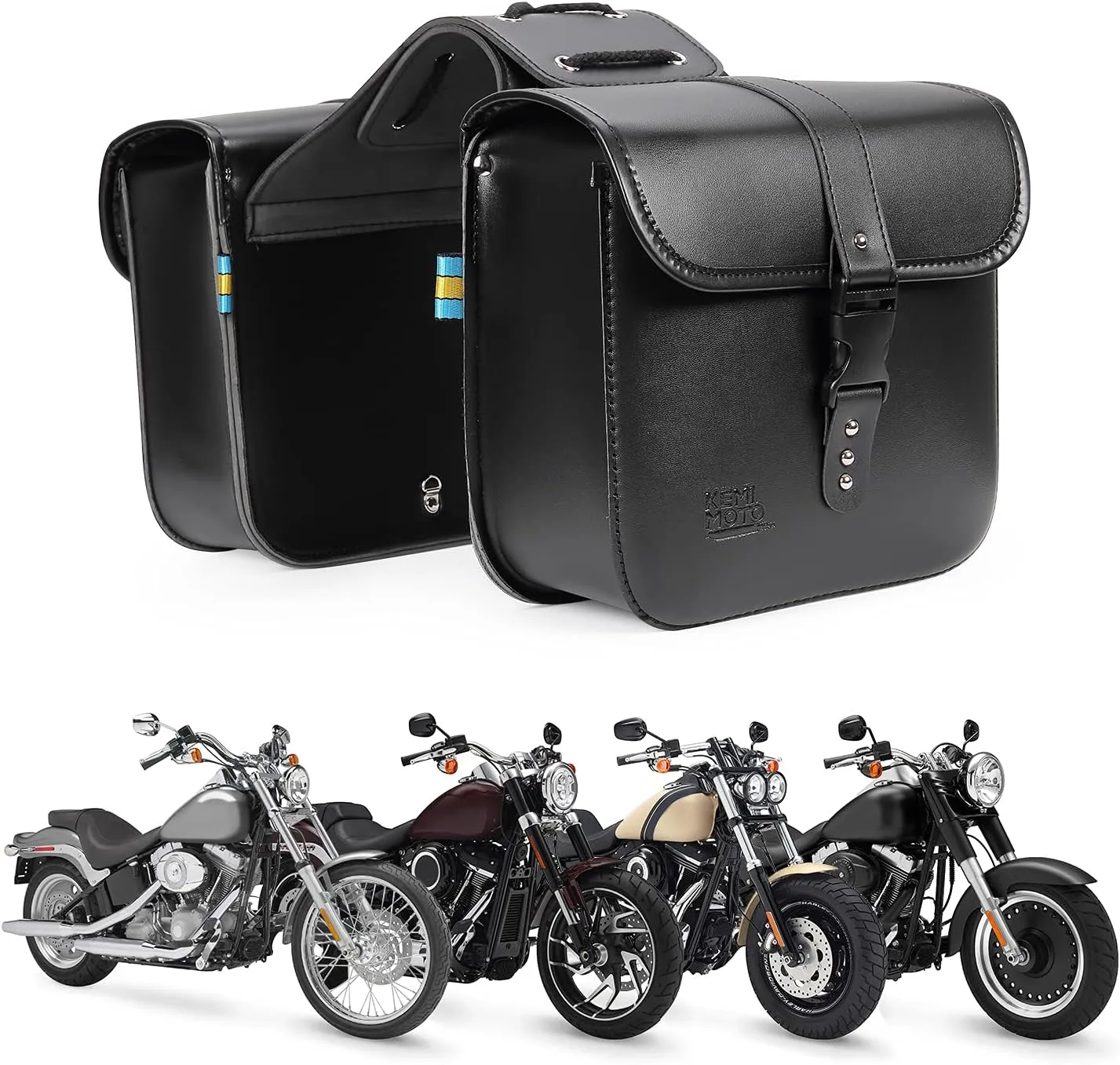KEMIMOTO Motorcycle Saddlebags Throw Over Saddle bags Small Size Panniers 14L Side Luggage Saddlebags for Motorcycle Universal Sportster Softail Dyna Road King Rebel Synthetic Leather