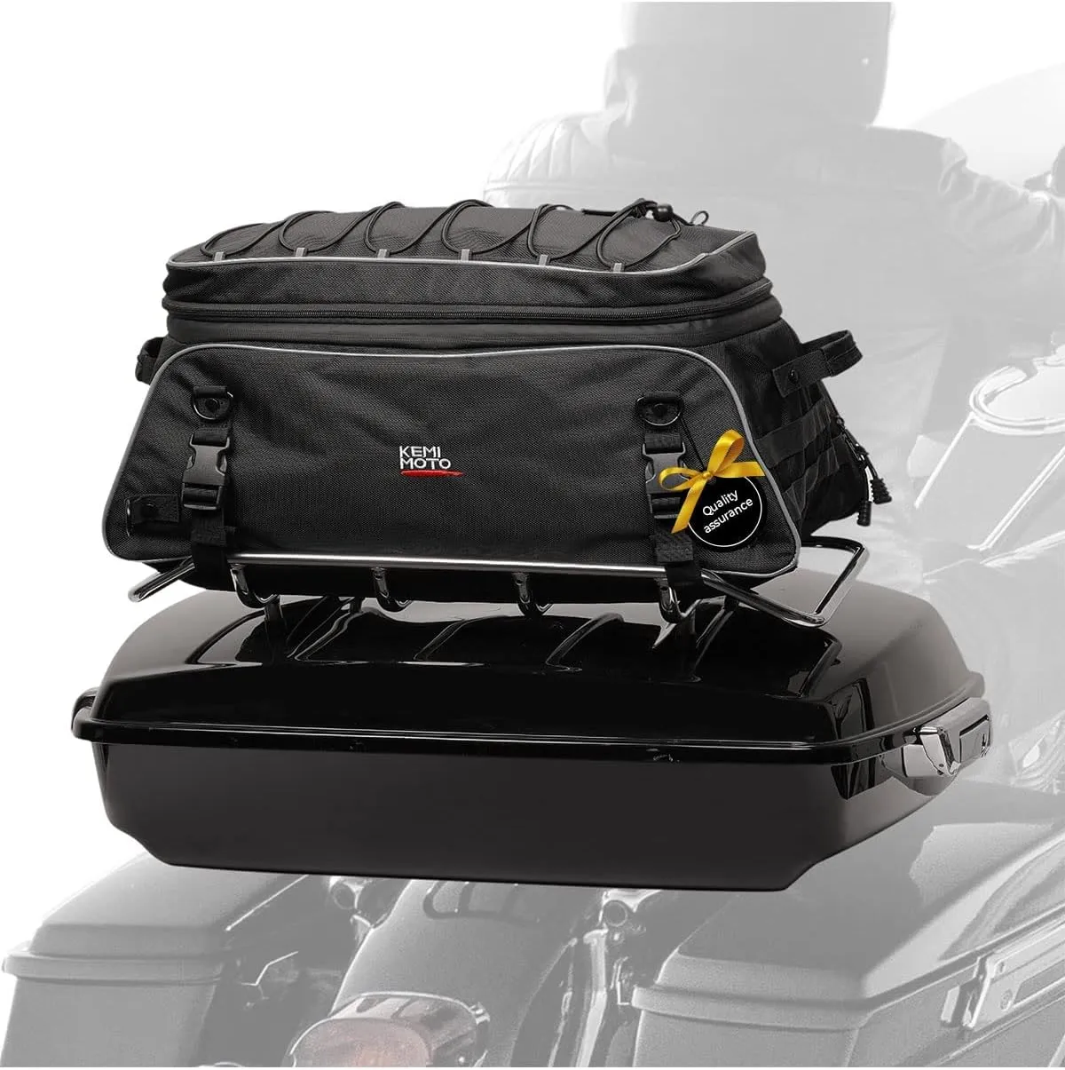 KEMIMOTO Motorcycle Travel Luggage Tour Pack Rack Bag Trunk Bag Soft Collapsible with Bar Straps Compatible with Road King Street Glide Road Glide Black
