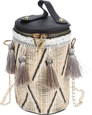KESYOO Fashion Woven Bucket Bag with Tassels Crossbody Shoulder Bag for Women and Casual Black Handbag for Daily Use