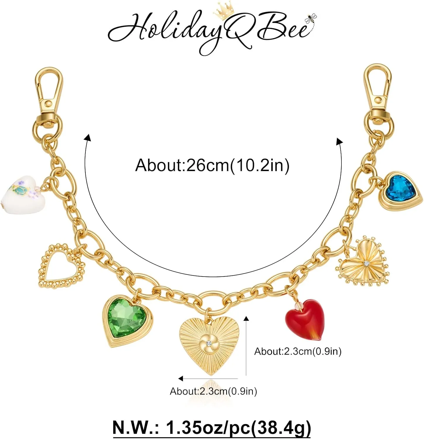 Keychain for Women With Red Rhinestones Trendy Gold Bag Heart Charms Key Pendant Trendy Purse Charms Car Jewelry