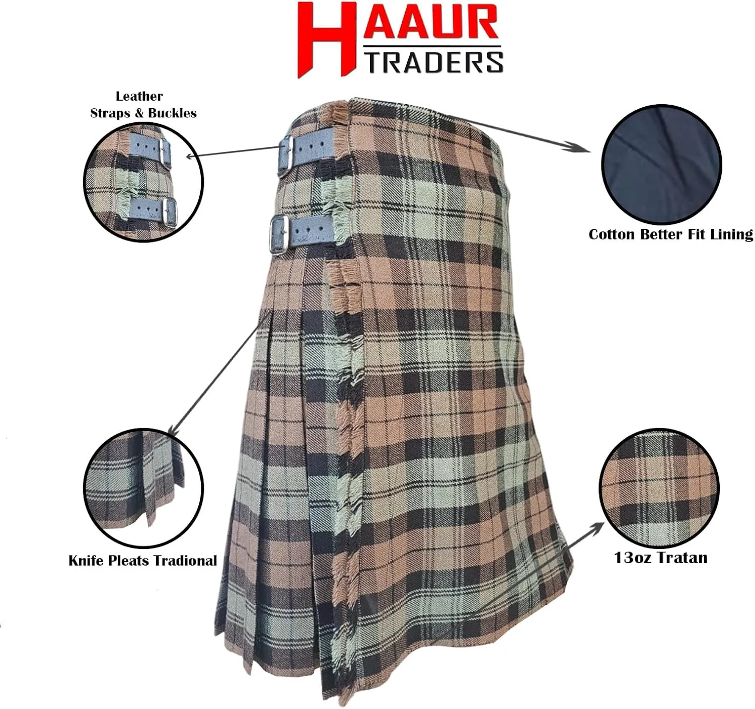 Kilt for Men Scottish Tartan Mens Kilt Highland Leather Straps