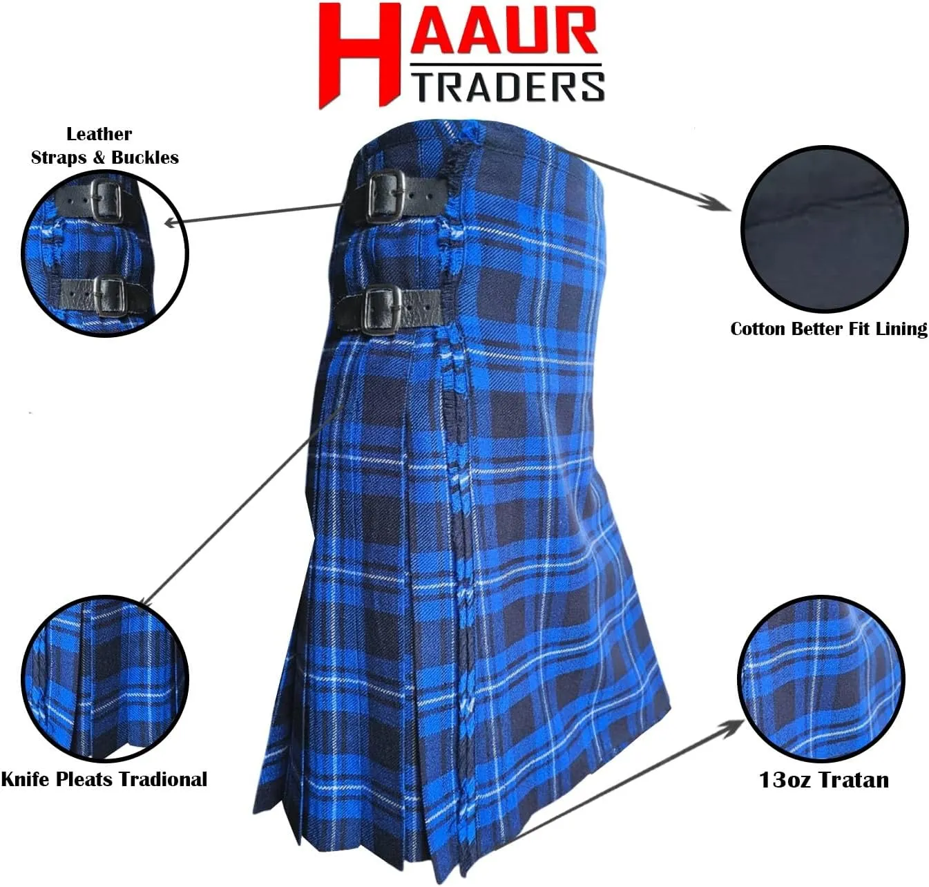 Kilt for Men Scottish Tartan Mens Kilt Highland Leather Straps