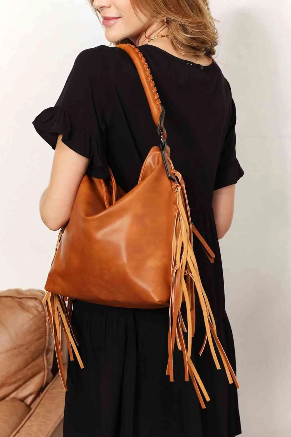 Kim Vegan Leather Fringe Detail Shoulder Bag