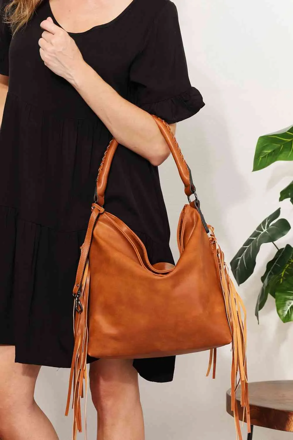 Kim Vegan Leather Fringe Detail Shoulder Bag