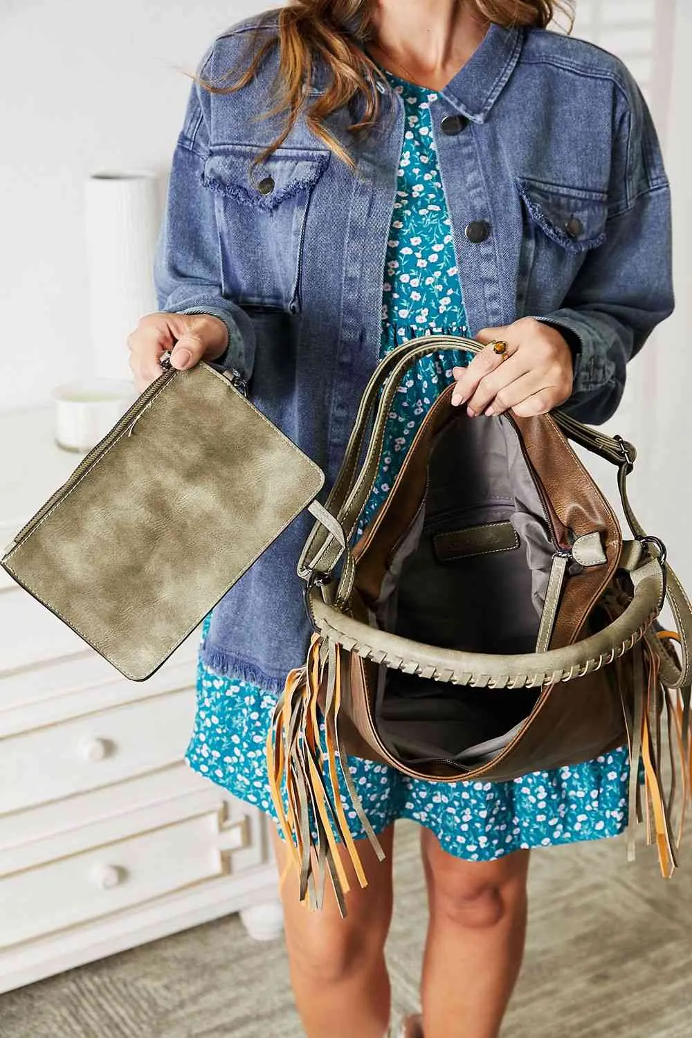 Kim Vegan Leather Fringe Detail Shoulder Bag
