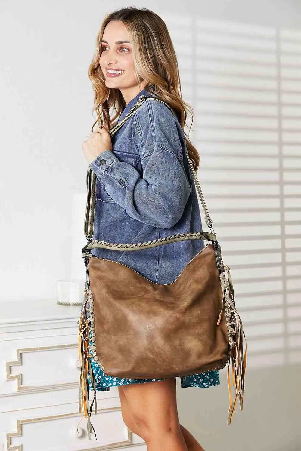 Kim Vegan Leather Fringe Detail Shoulder Bag