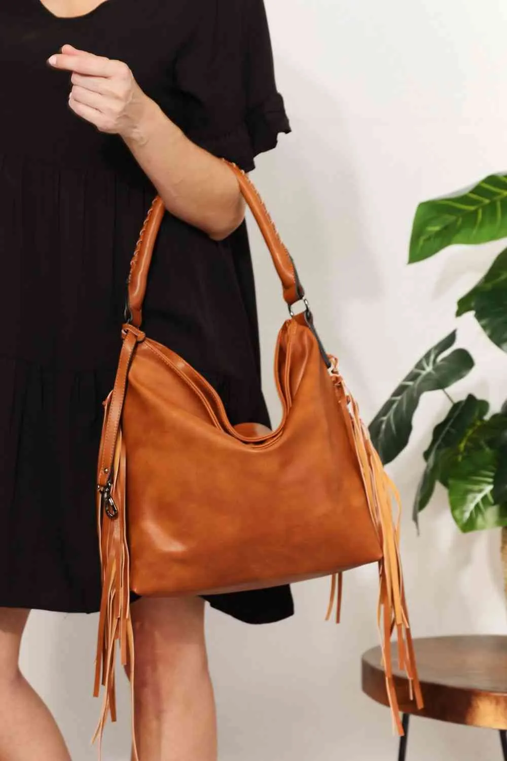 Kim Vegan Leather Fringe Detail Shoulder Bag