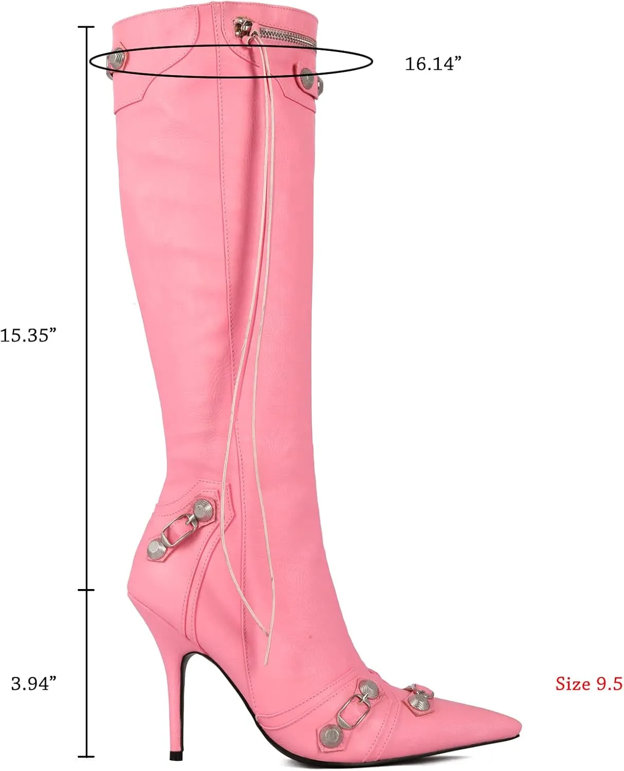 Kluolandi Women's Stiletto High Heel Knee High Boots with Tassel Pointy Toe Studded Zipper Booties Dress Shoes