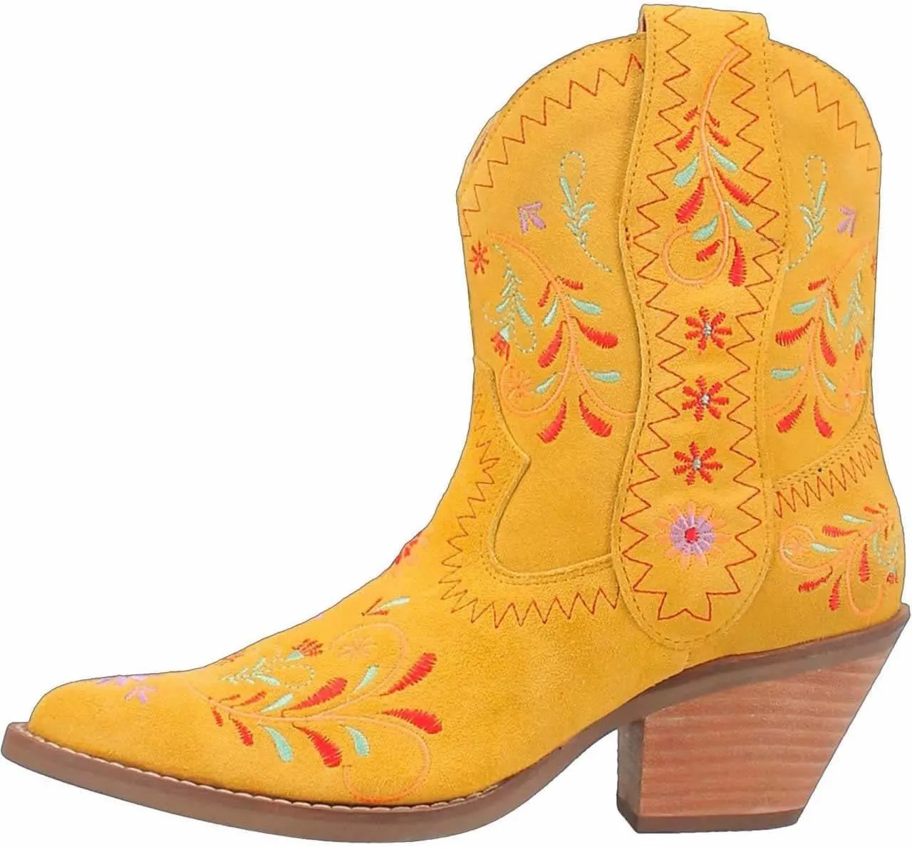 Kluolandi Women's Wide Calf Cowboy Boots Flower Embroidered Western Boots Almond Toe Chunky Heel Short Cowgirl Ankle Boots for Country Concert