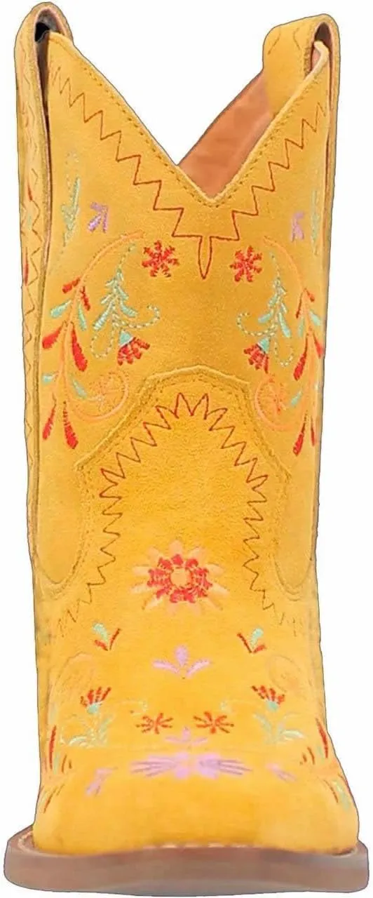 Kluolandi Women's Wide Calf Cowboy Boots Flower Embroidered Western Boots Almond Toe Chunky Heel Short Cowgirl Ankle Boots for Country Concert