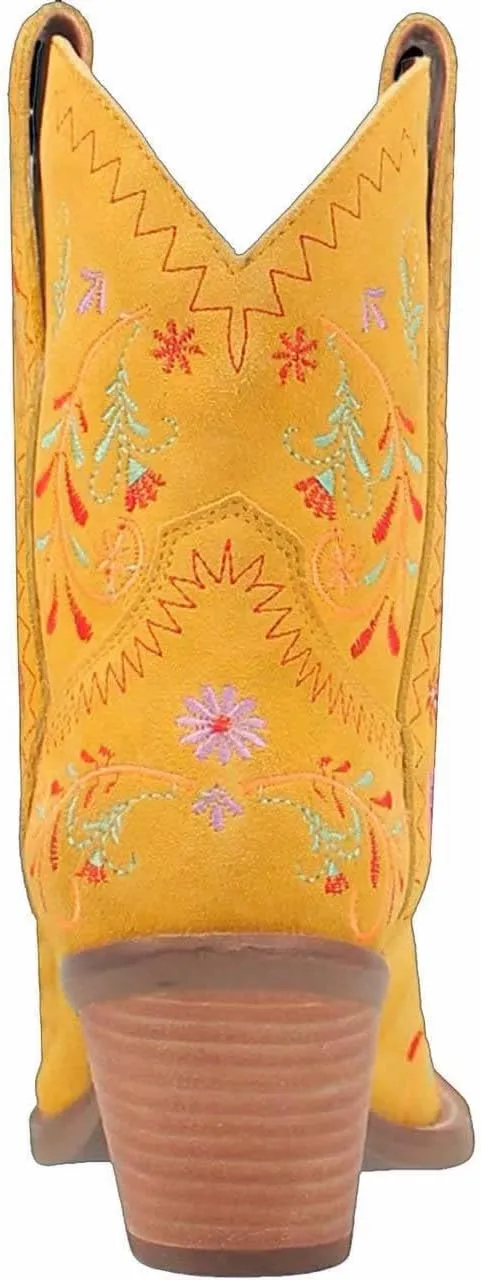 Kluolandi Women's Wide Calf Cowboy Boots Flower Embroidered Western Boots Almond Toe Chunky Heel Short Cowgirl Ankle Boots for Country Concert