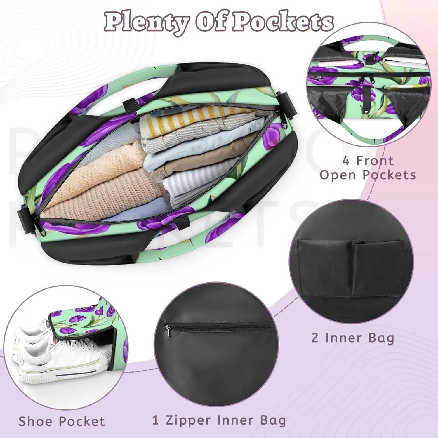 KOBLEN Yoga Gym Bags for Women Duffel Bag with Shoe Compartment and Yoga Mat Portable Weekender Bags for Pilates Travel Offices Workout Beach