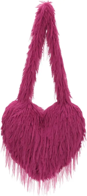 KUANG! Large Tote Bag for Women Faux fur Fuzzy Heart Shaped Purse Soft Shoulder Bag Fluffy Plush Trendy Girls Handbag