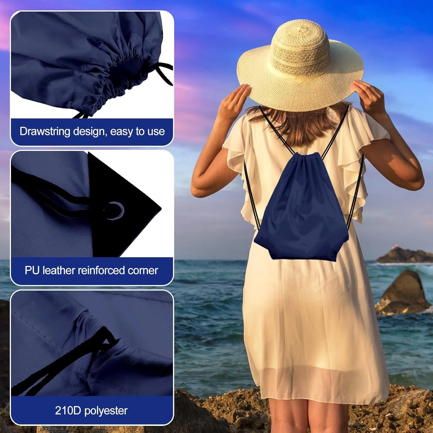 KUUQA 40Pcs Drawstring Backpack Bags Bulk Navy Blue Drawstring Bag Foldable Gym Bag Sport Cinch Sack String Backpack Storage Bags for Women Men Shopping Gym Travel Sports
