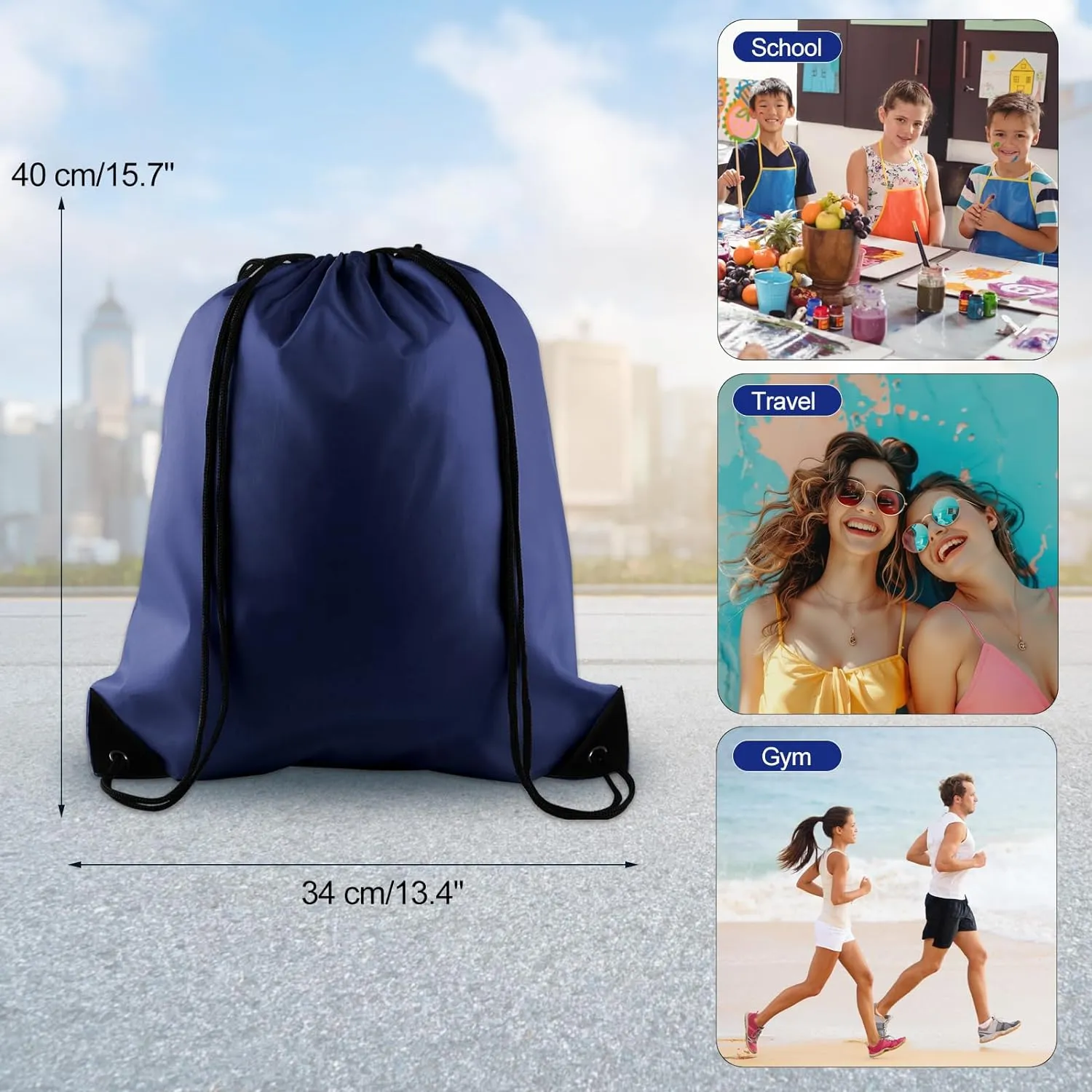 KUUQA 40Pcs Drawstring Backpack Bags Bulk Navy Blue Drawstring Bag Foldable Gym Bag Sport Cinch Sack String Backpack Storage Bags for Women Men Shopping Gym Travel Sports