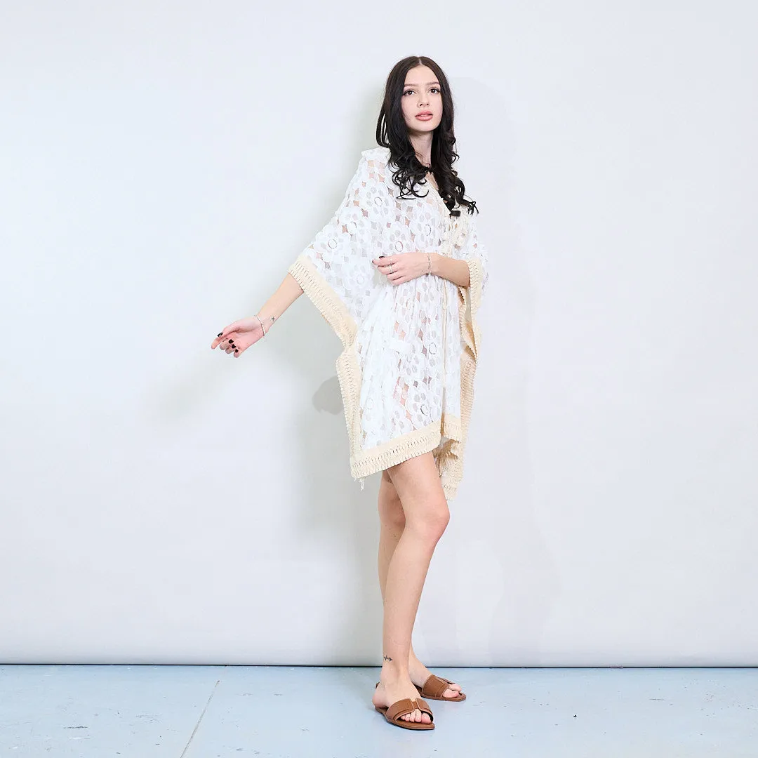 Lace kaftan blouse with fringe trim wholesale