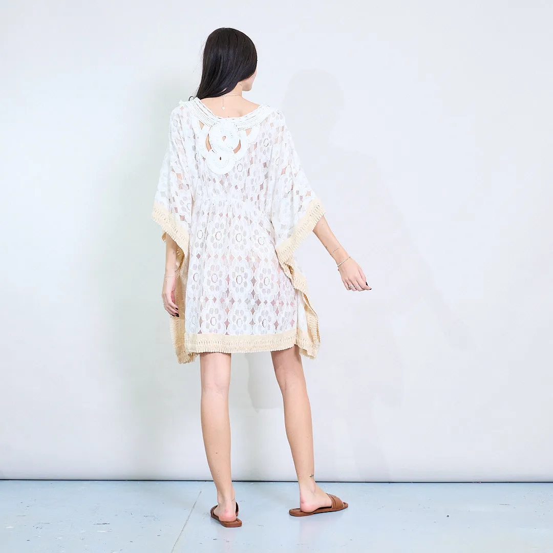 Lace kaftan blouse with fringe trim wholesale