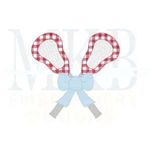 Lacrosse Sticks Bow Bean Stitch Applique Machine Embroidery Design