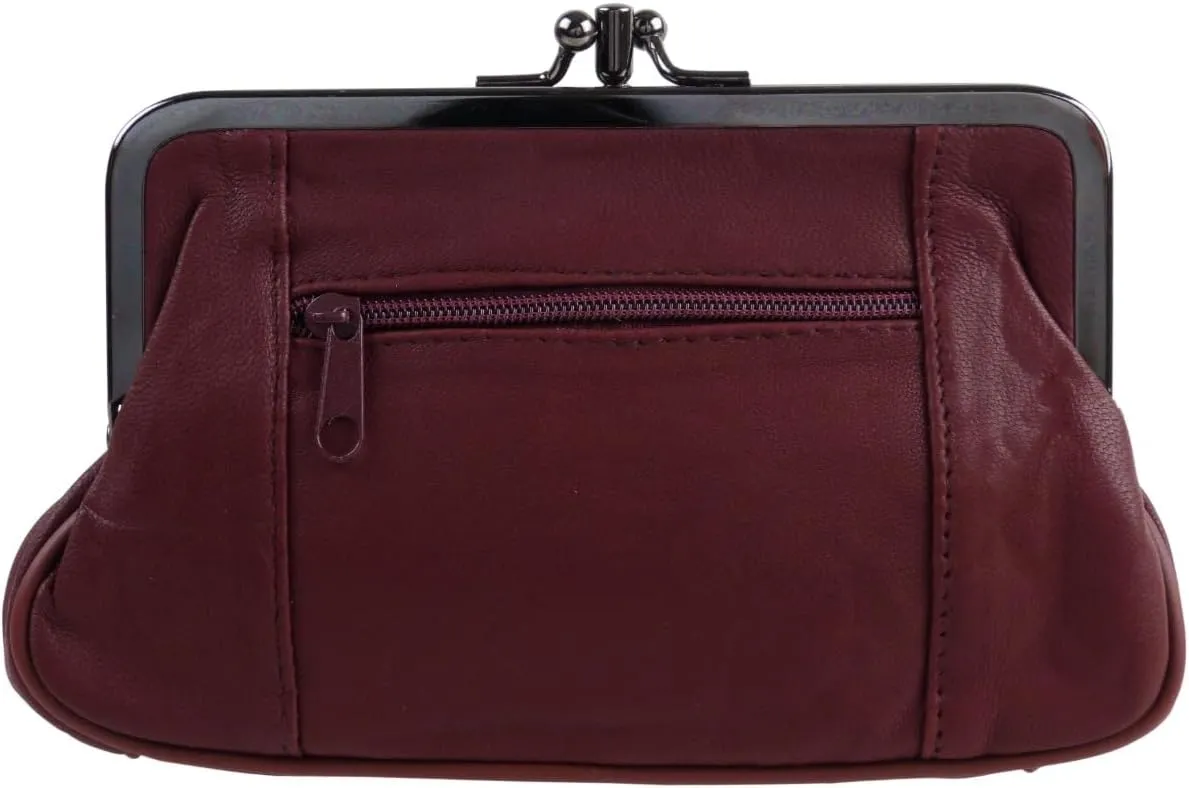 Ladies Double Clasp Coin Purse - Burgundy, One Size, Clasp Purse