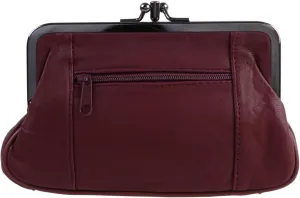 Ladies Double Clasp Coin Purse - Burgundy, One Size, Clasp Purse