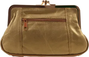 Ladies Double Clasp Coin Purse with Space for Credit Card, Gold, One Size, Clasp Purse
