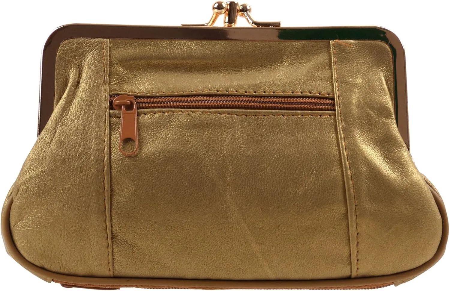 Ladies Double Clasp Coin Purse with Space for Credit Card, Gold, One Size, Clasp Purse