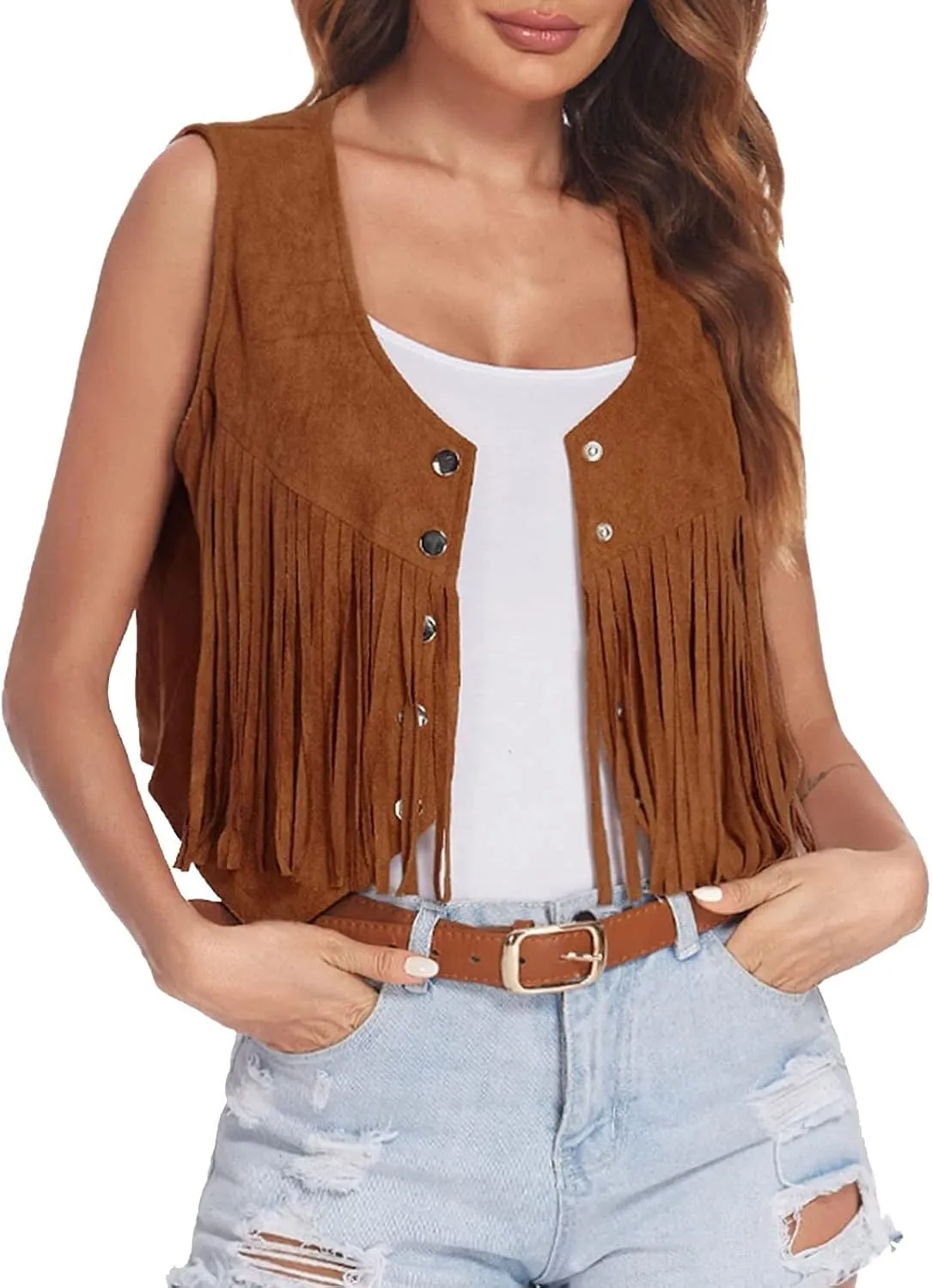Ladies Fringe Vests Cowgirl Outfit for Women 70s Hippie Clothes Vest Jacket Faux Suede Tassels Western Cowgirl 2023