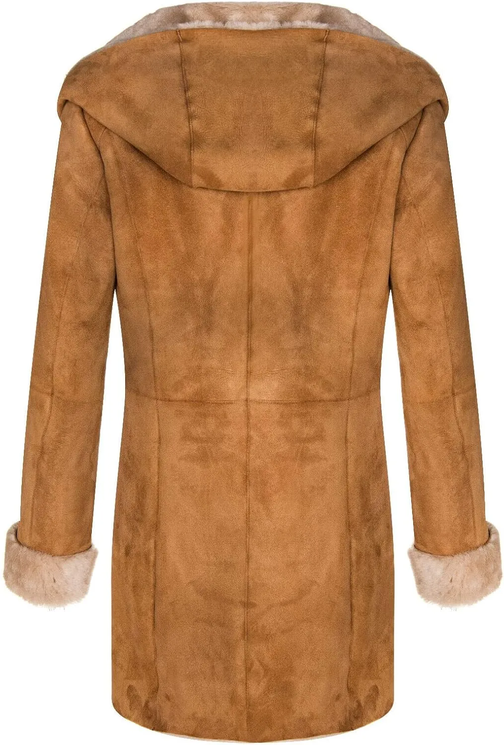 Ladies Hooded Shearling Sheepskin Merino Suede Leather Coat