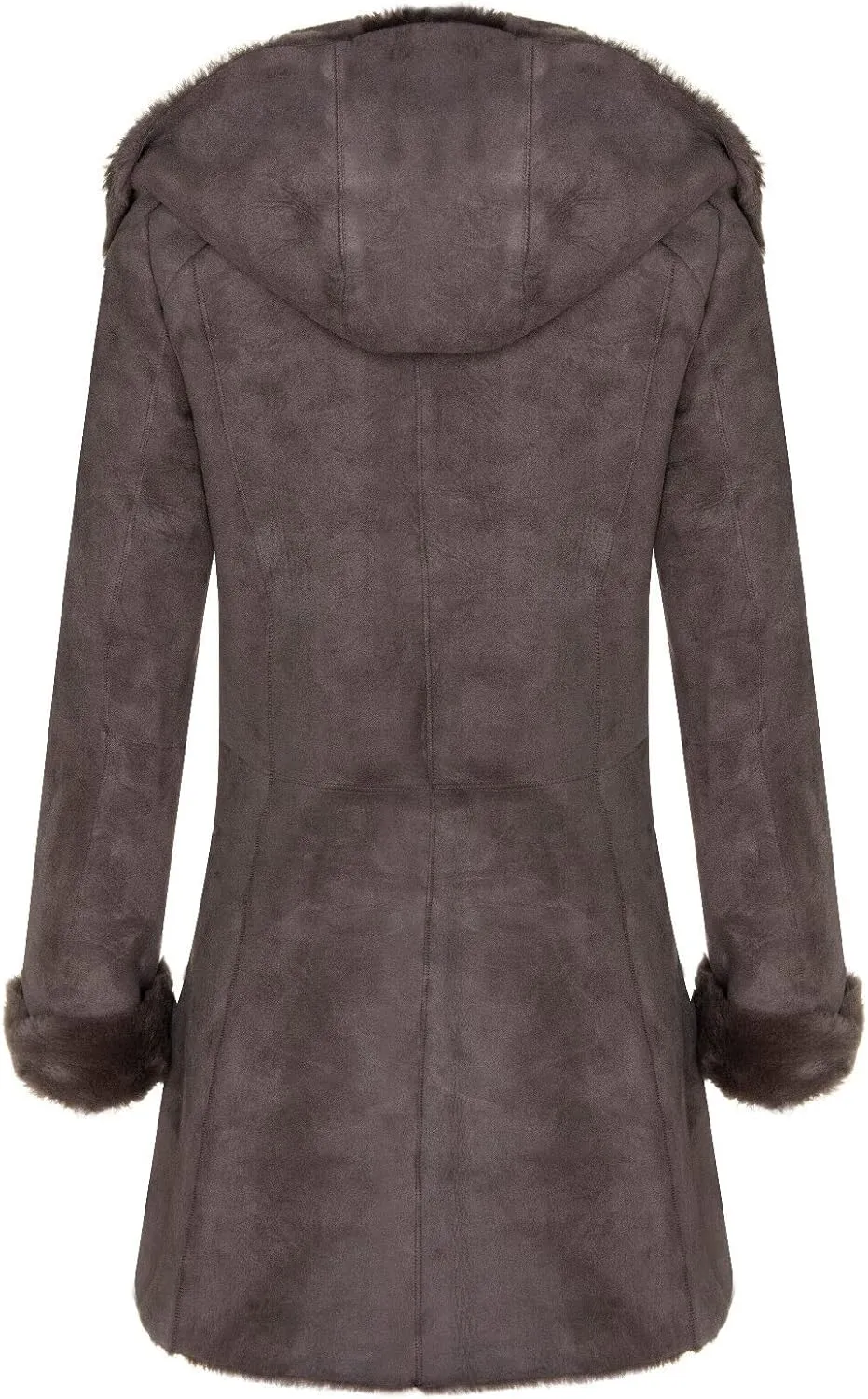 Ladies Hooded Shearling Sheepskin Merino Suede Leather Coat