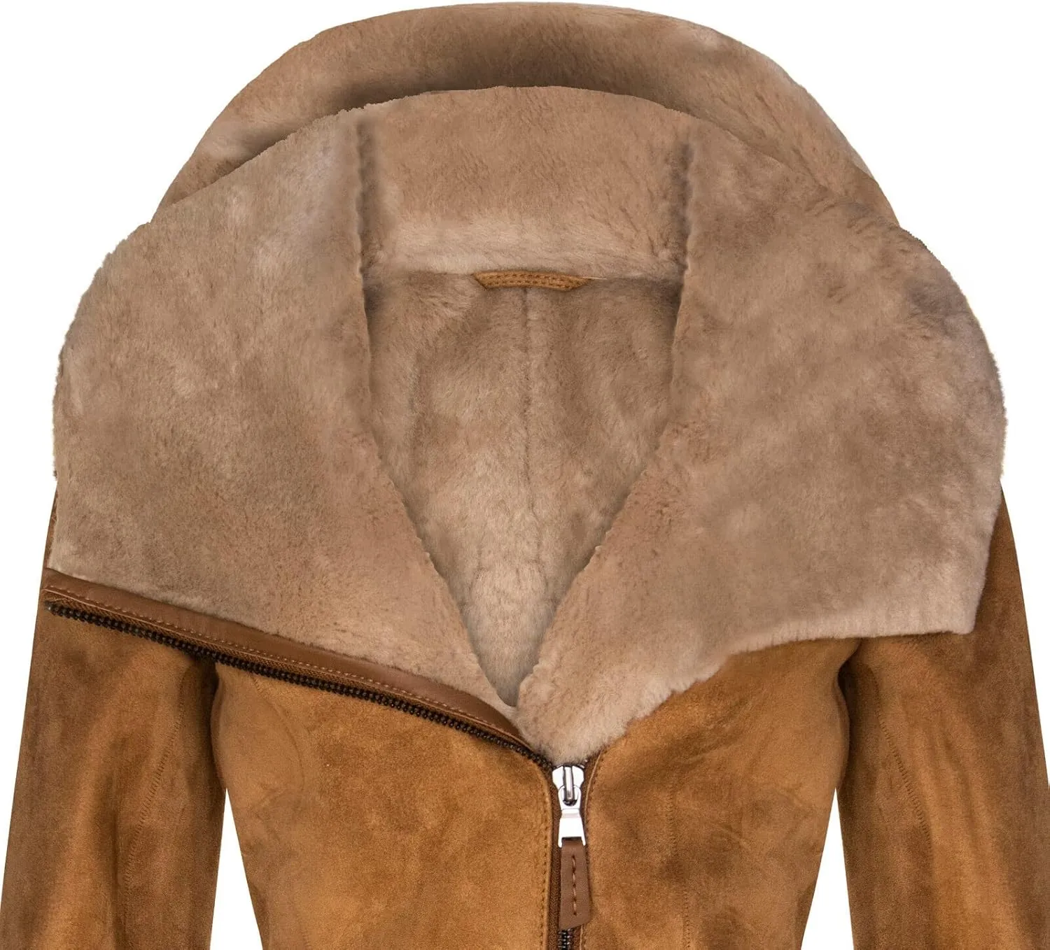 Ladies Hooded Shearling Sheepskin Merino Suede Leather Coat