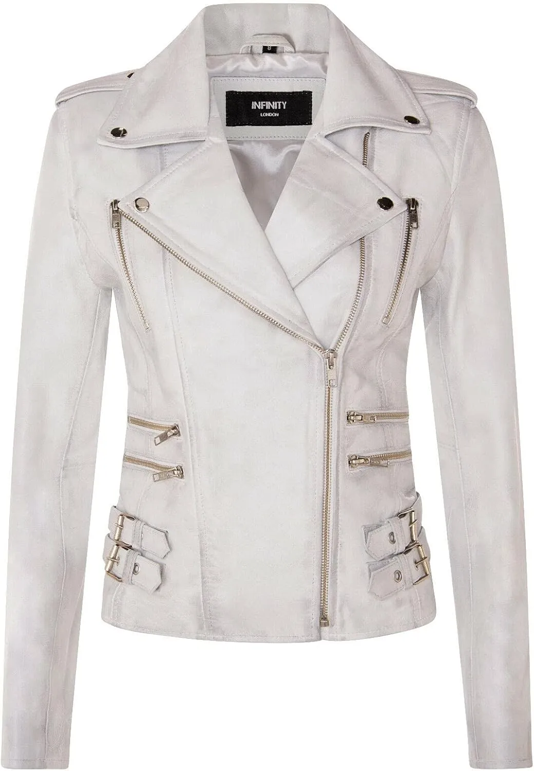 Ladies Retro 100% Nappa Leather Biker Jacket