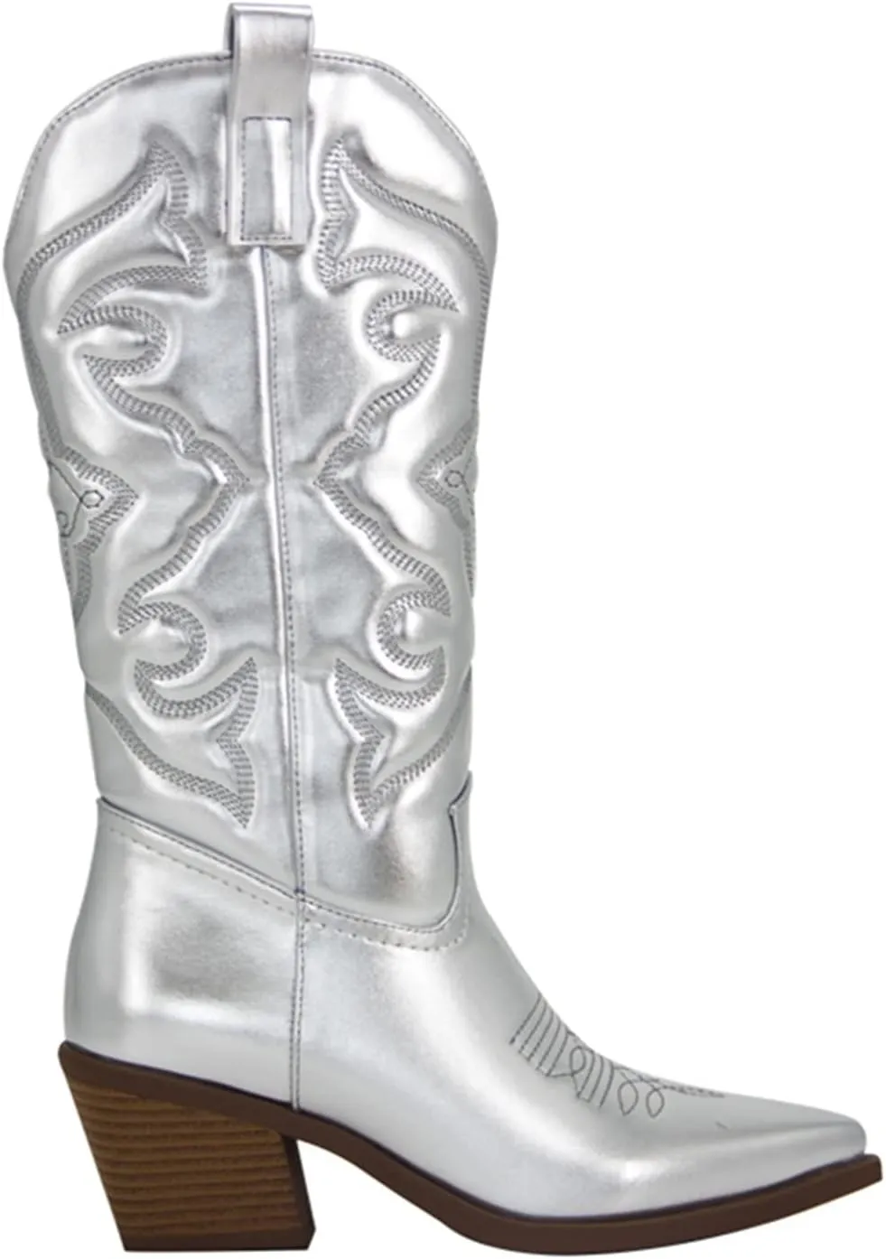 Ladmiple Cowboy Boots For Women Mid Calf Wide Width Western Cowgirl Boots Pointy Toe Fashion Embroidered Boot Pull-On