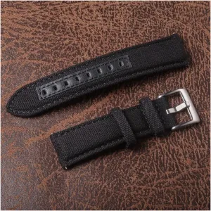LAnGSHAW Watch Bands Premium Material Quick Release Quality Nylon Watch Straps Steel Buckle 18mm 20mm 22mm 24mm (Band Color : Black, Band Width : 24mm)