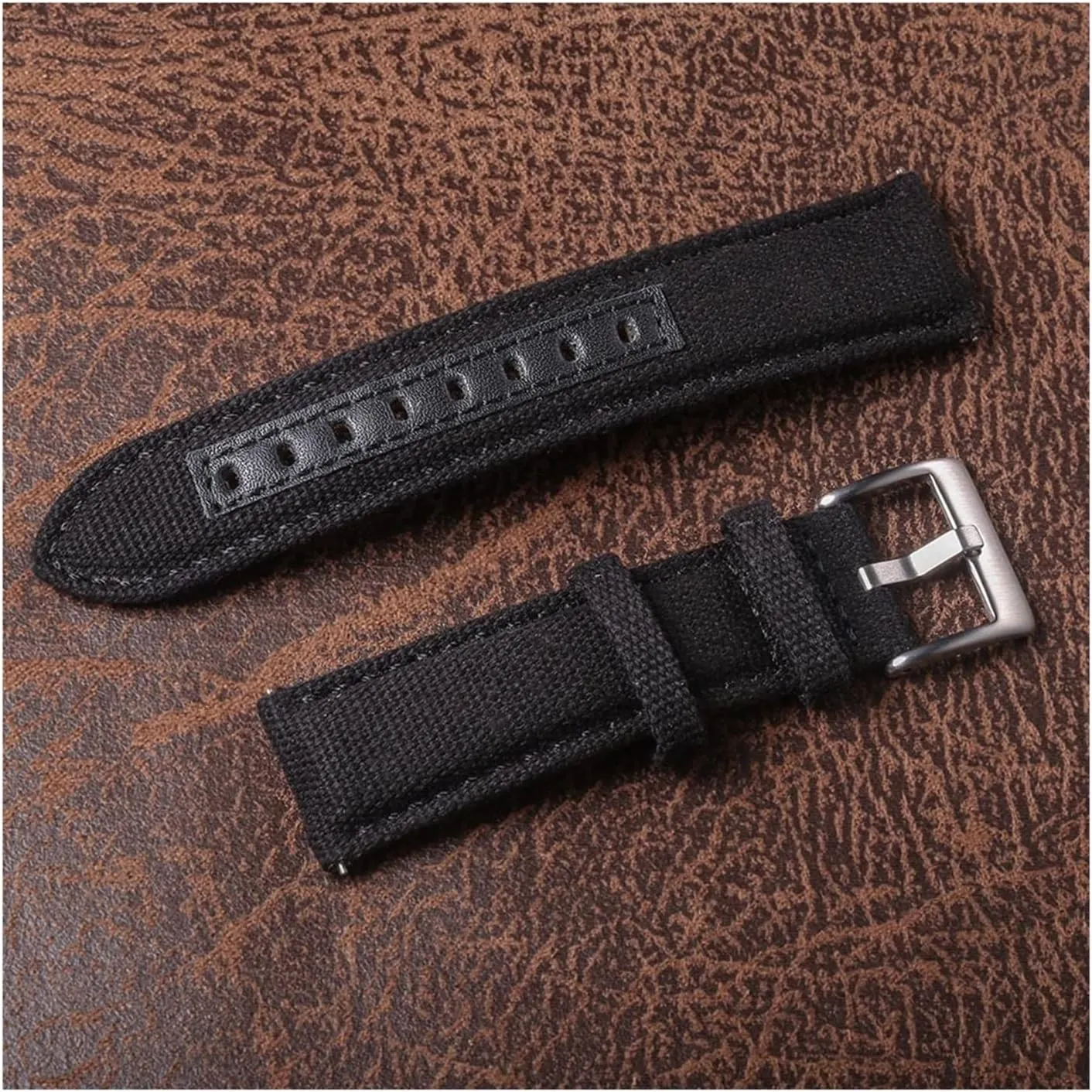 LAnGSHAW Watch Bands Premium Material Quick Release Quality Nylon Watch Straps Steel Buckle 18mm 20mm 22mm 24mm (Band Color : Black, Band Width : 24mm)