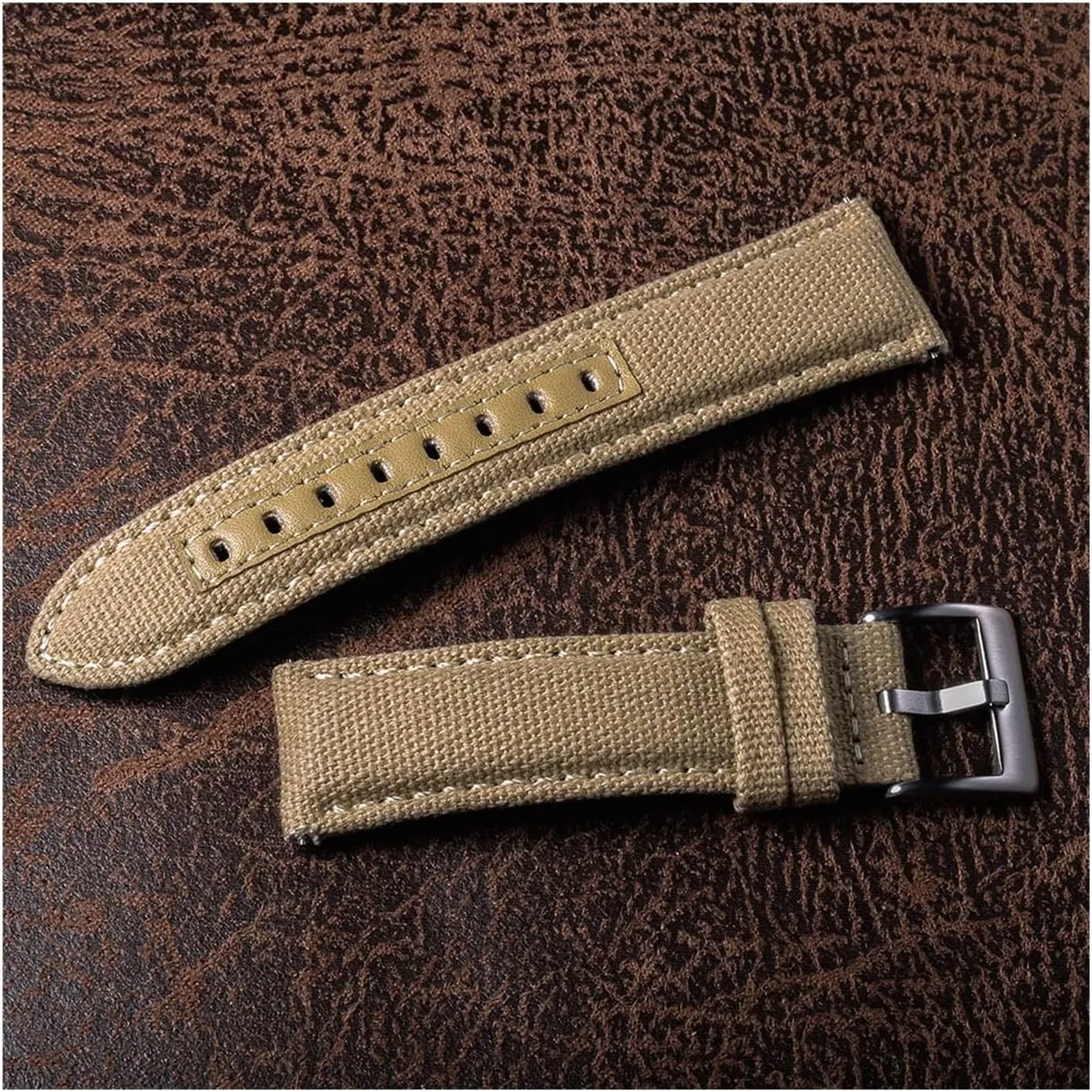 LAnGSHAW Watch Bands Premium Material Quick Release Quality Nylon Watch Straps Steel Buckle 18mm 20mm 22mm 24mm (Band Color : Khaki, Band Width : 22mm)