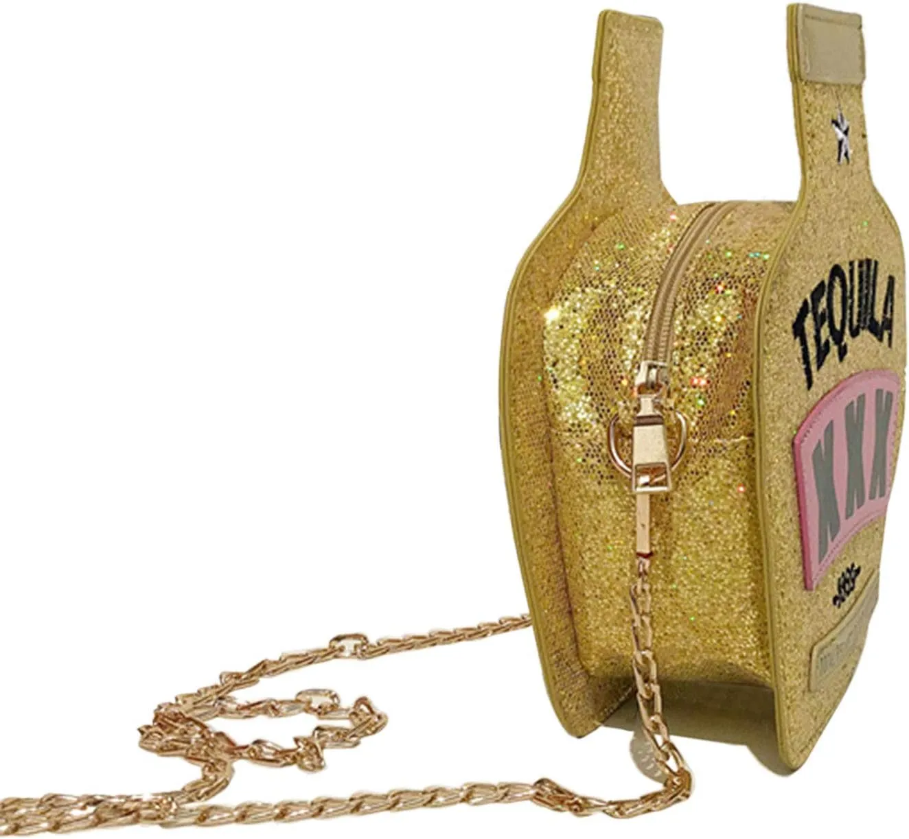 Lanpet Women Sequins Cross Body Bag Bottle Shaped Evening Chain Strap Shoulder Bag