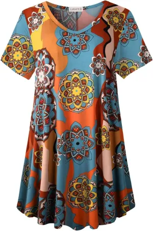 LARACE Casual Tops for Womens Summer Clothes Loose Fit Short Sleeve Shirts Flowy V Neck Tunic Plus Size Blouse