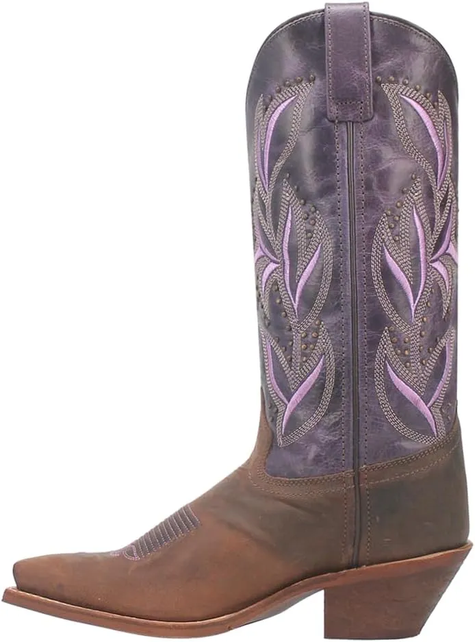Laredo Womens Larissa Embroidered Snip Toe Casual Boots Mid Calf Low Heel 1-2" - Brown, Purple