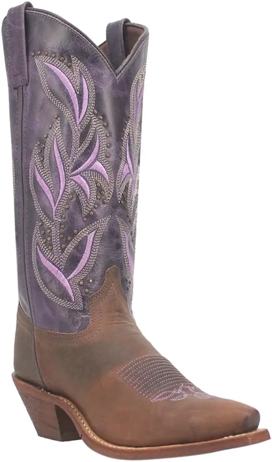 Laredo Womens Larissa Embroidered Snip Toe Casual Boots Mid Calf Low Heel 1-2" - Brown, Purple