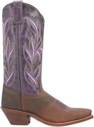 Laredo Womens Larissa Embroidered Snip Toe Casual Boots Mid Calf Low Heel 1-2" - Brown, Purple